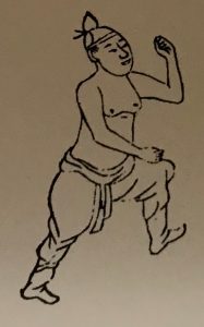 Illustration issue du Muyebtongju : personnage effectuant des mouvements proches du taekwondo